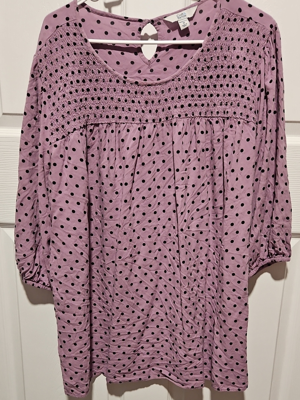 Croft & Barrow Mauve Polka Dot Smocked Women's Top